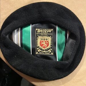 Vintage Basque Black Wool Beret with Green Label